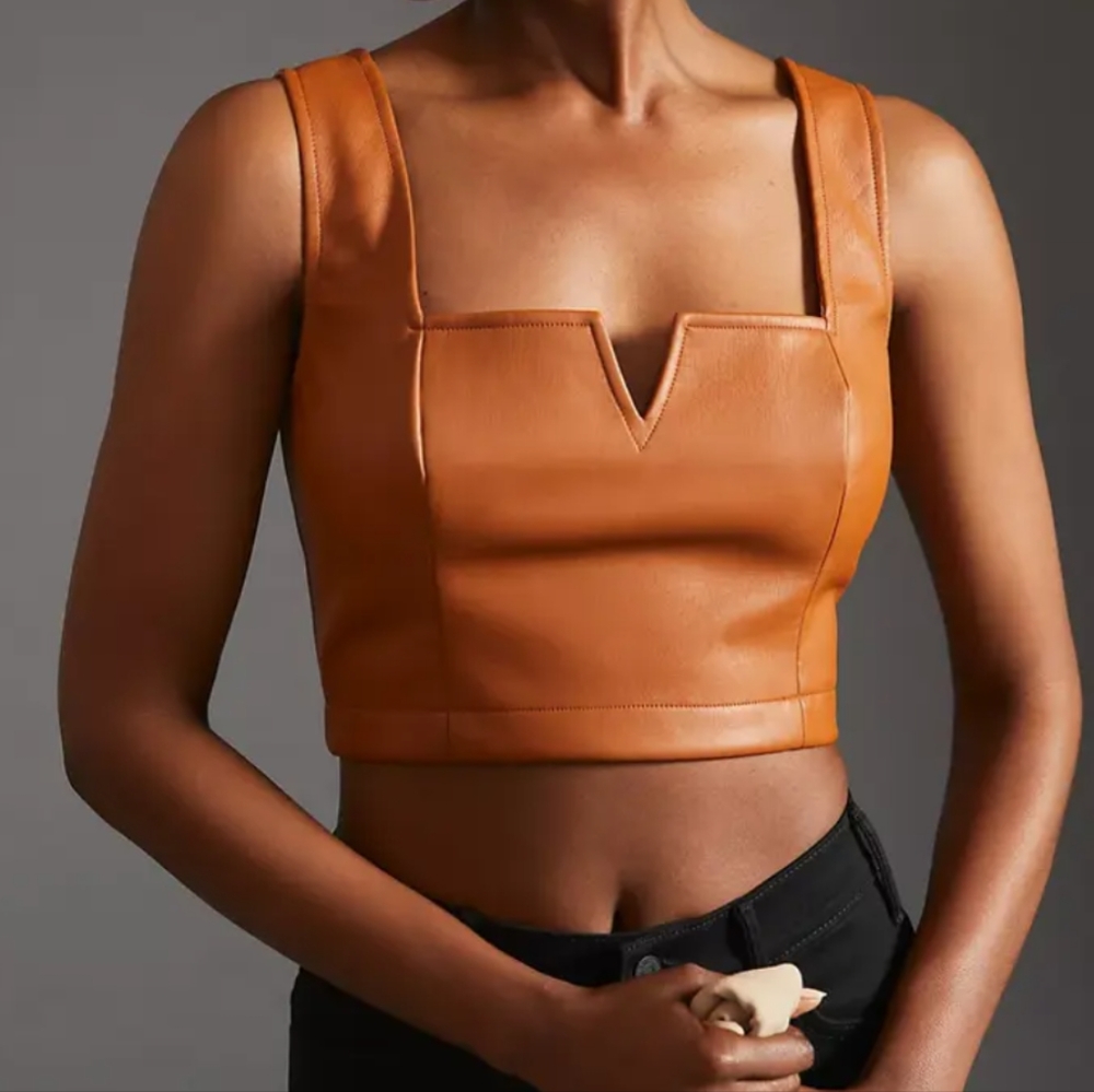 Anthropologie Maeve Faux Leather Notch Tank US 8 Color camel brown